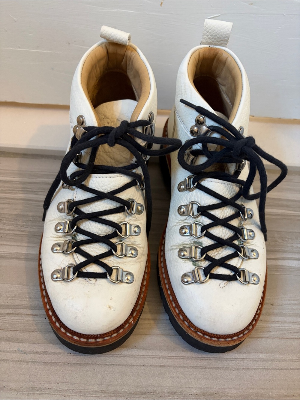 Fracap X AETHER Women’s Dolomite White Leather Lace-Up Boots with Black Laces